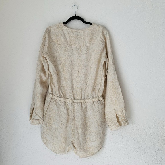 Anthropologie Cloth Stone Dahl Romper M Beige Linen Snakeskin Boho Festival Chic - Picture 4 of 12